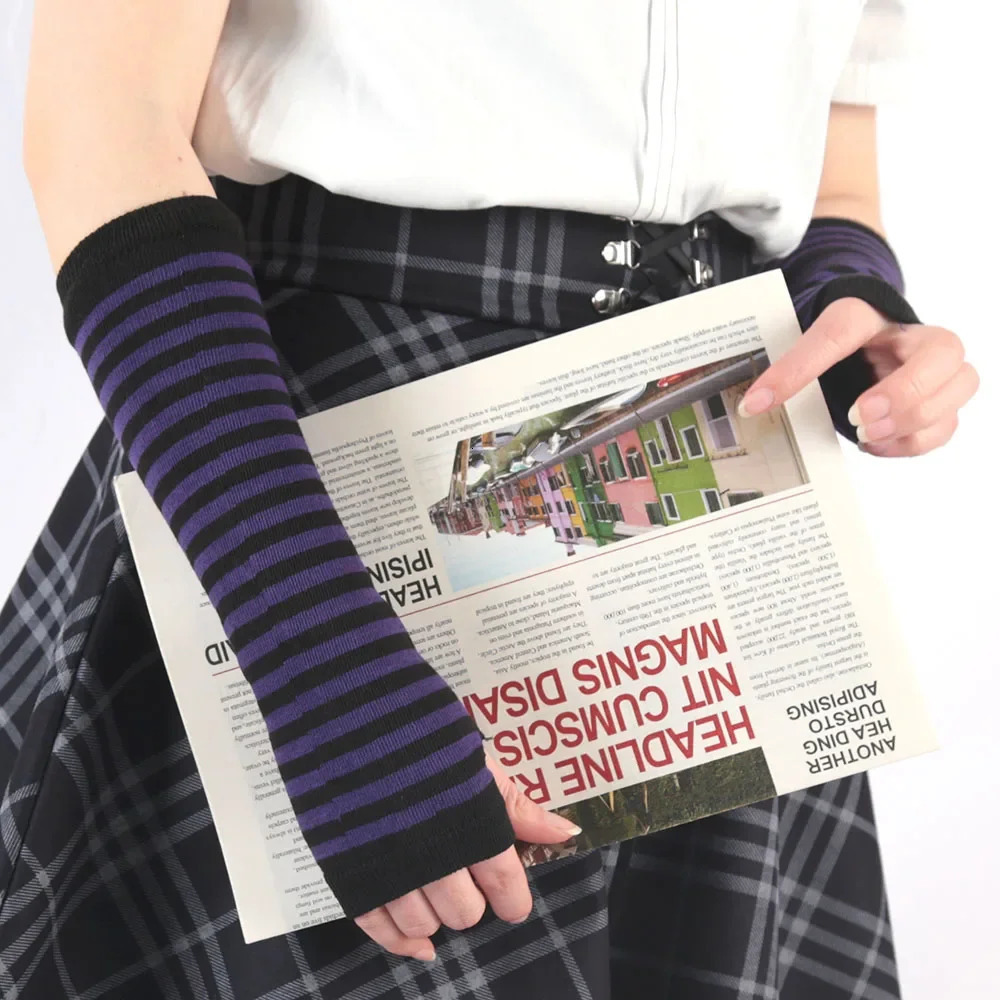 Women Winter Warm Long Sleeves Gloves Fingerless Stripe Hiphop Knitted Elbow Mittens Elastic Outdoor Warmer Arm Halloween 250811