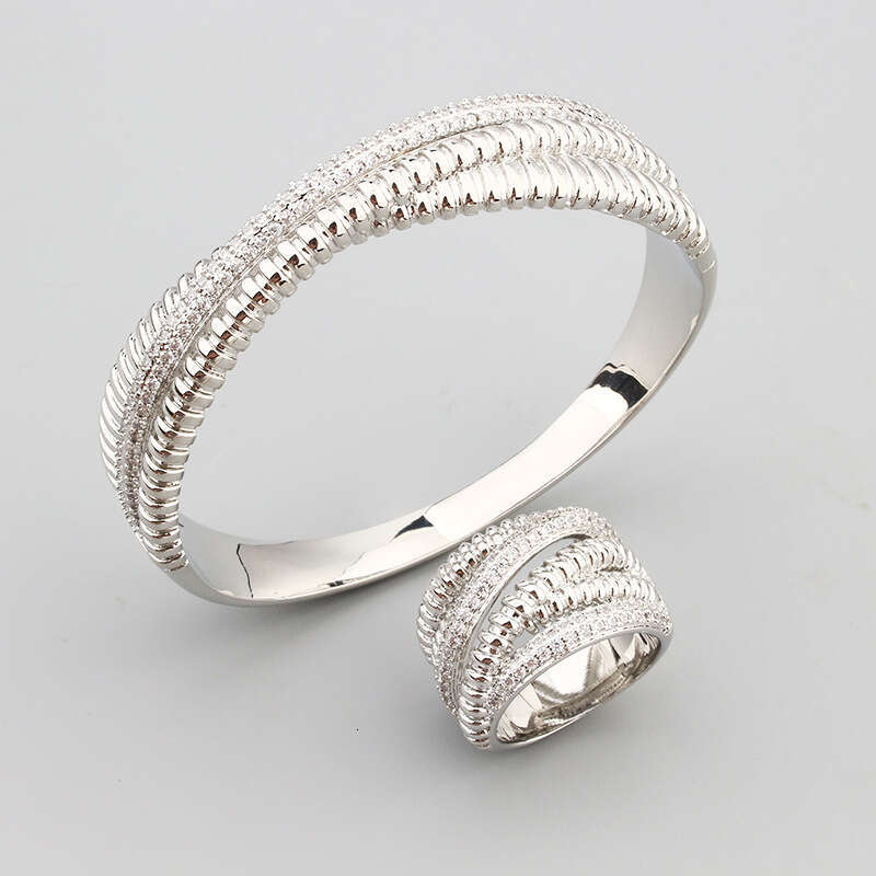 Fashion Inlaid Zircon Copper Gold-Plated Rolling Ball Cross Style Elegant Bracelet Ring Hot Item