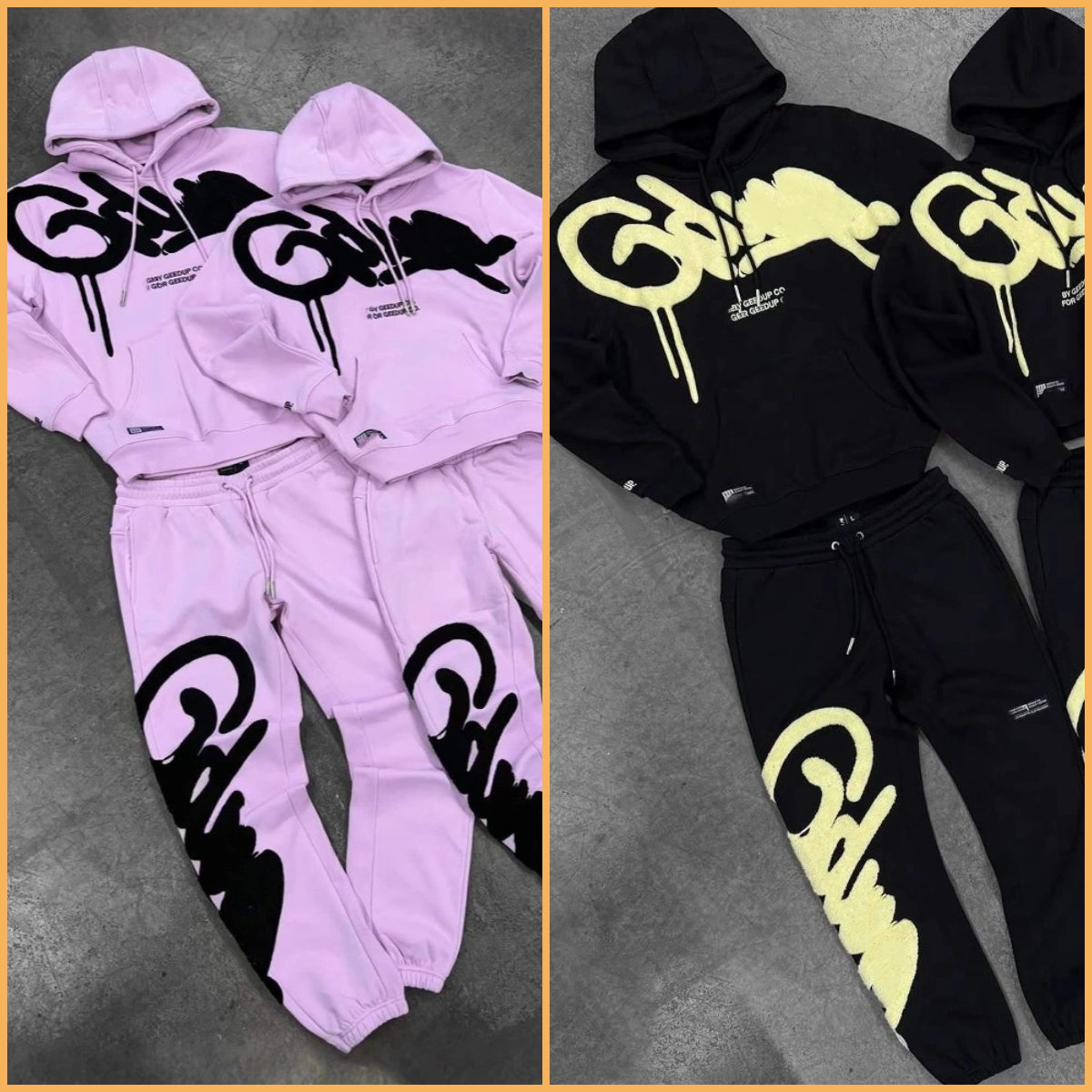 Men's Tracksuit Geedup Hoodie Designer Y2K Hip Hop High Street Sports Set 2Pcs Classic Retro Fashion Brand Loose Fit Sportwear