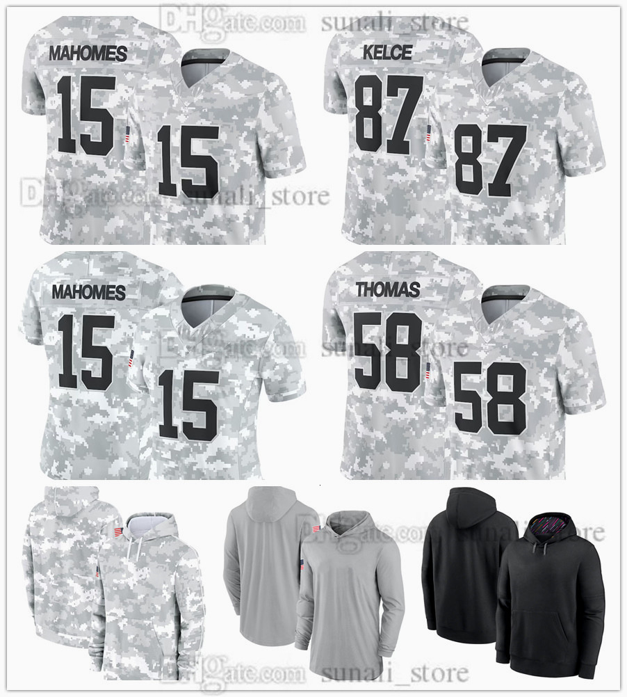 Arctic Camo 2024 Salute to Service Football Jerseys 15 Patrick Mahomes 87 Travis Kelce 58 Derrick Thomas 10 Isiah Pach