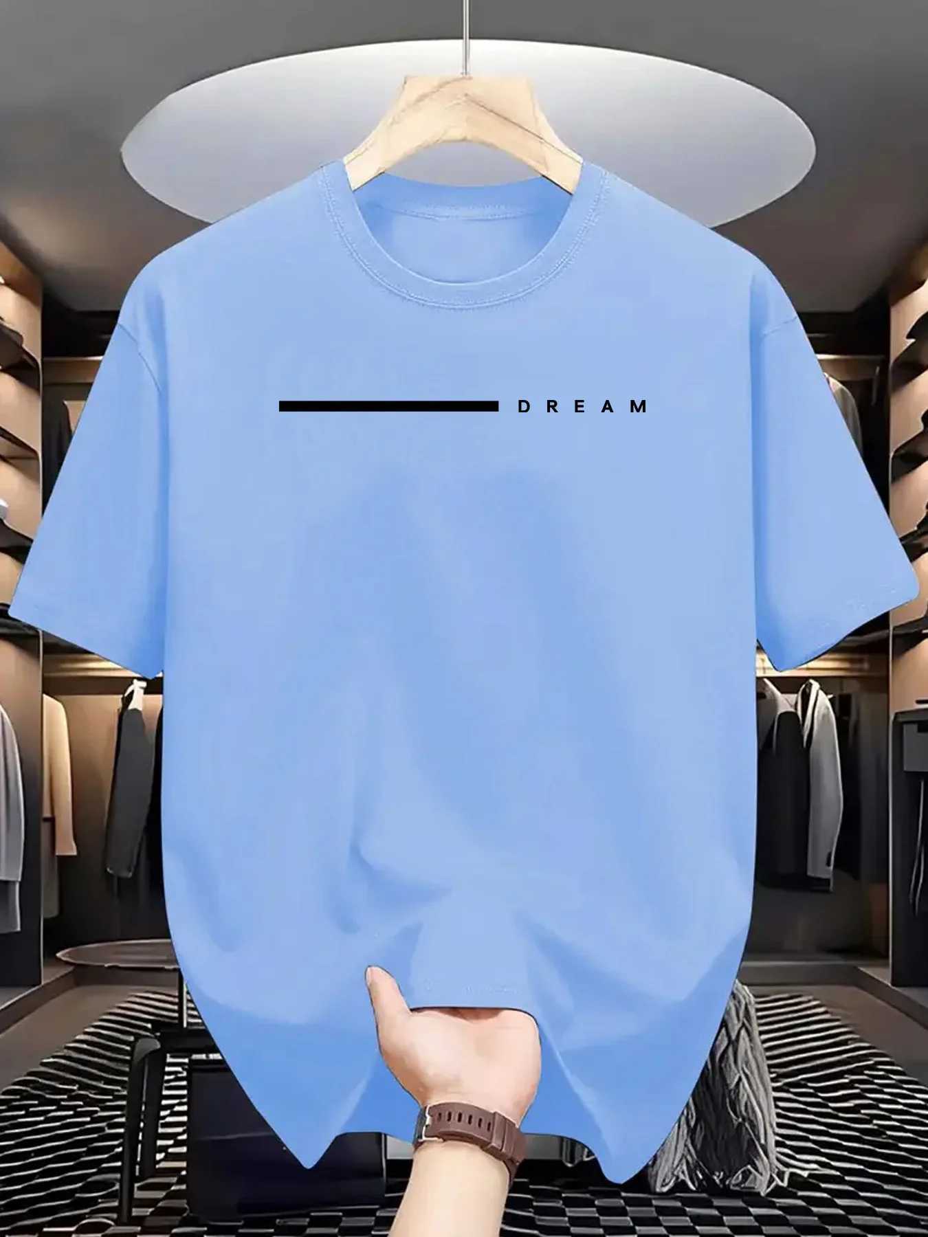 Mens summer 100 cotton fashionable casual loose plus size dream letter printed sports round neck short sleeved T-shirt top Y250819