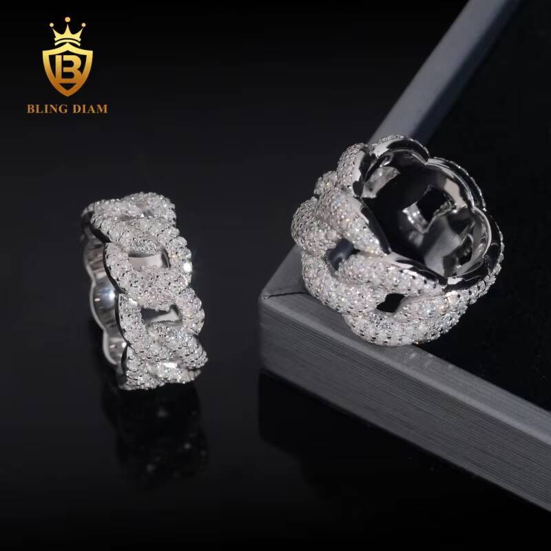 Factory Direct Pass Diamond Tester Hip Hop Jewelry 925 Silver Iced Out VVS Diamond Moissanite Cuban Ring