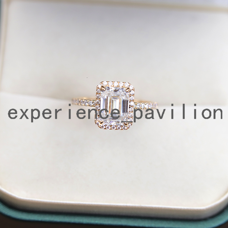 Classic 2ct 6x8mm 14K White Gold Emerald Cut Moissanite Ring With Small Halo Engagement Ring