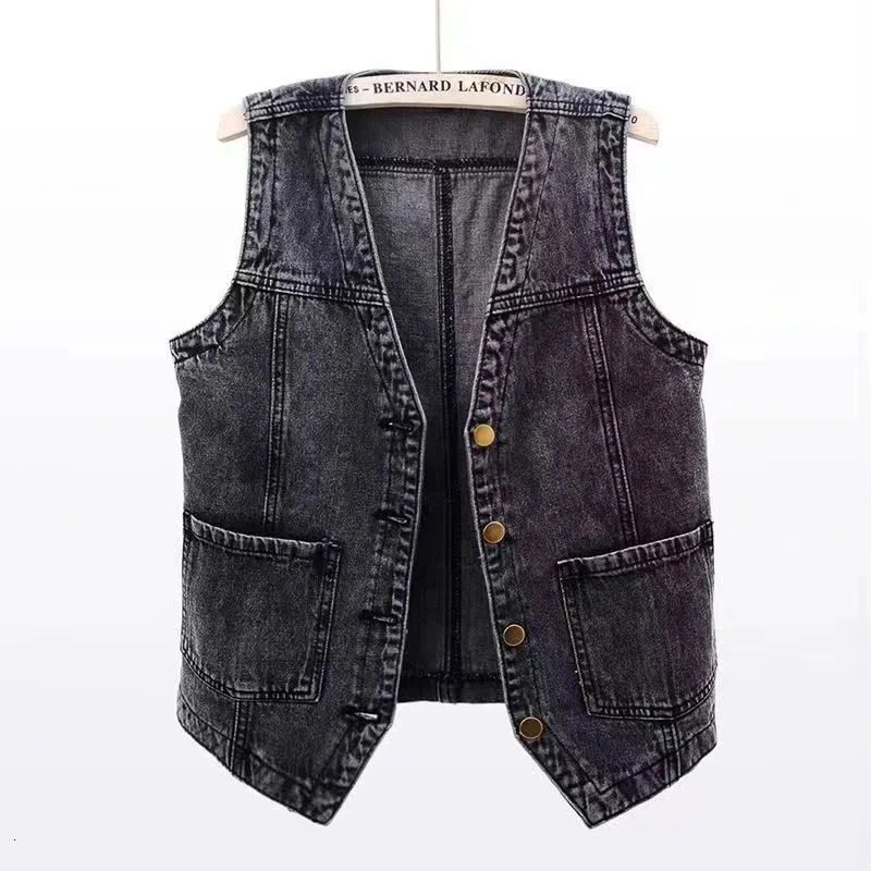 Spring Summer Korean Short Denim Vest Women Vintage Black Sleeveless Jacket Casual Jeans Vests Female Waistcoat Chaleco Mujer 250815