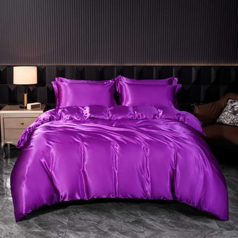 Solid Silk Bedding Set with Duvet Cover Bed Sheet cases Luxury Satin Single Double Bedsheet King Queen Twin Size Y250819