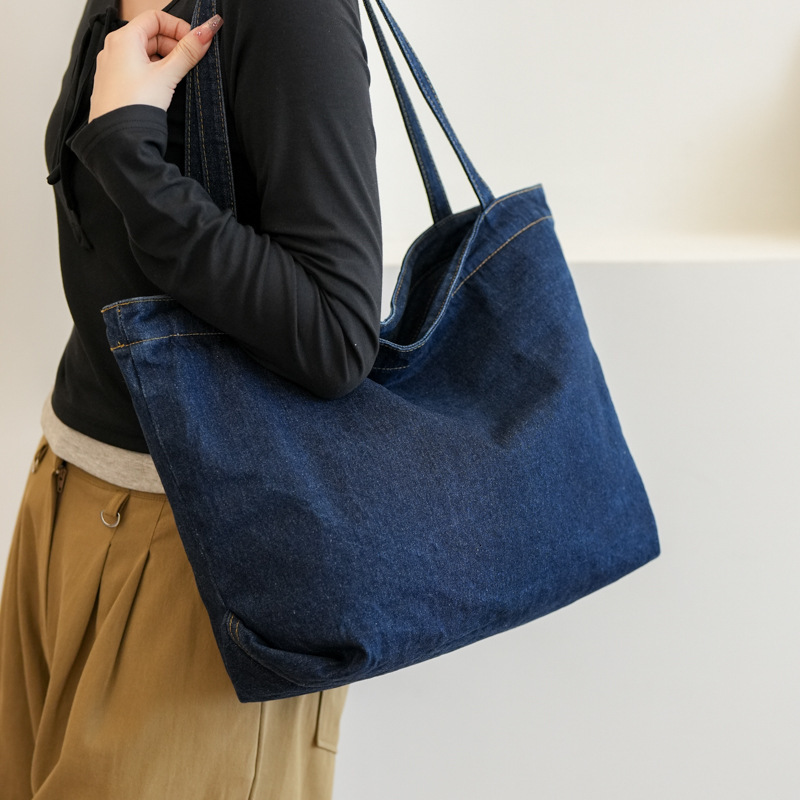 2025 Autumn New Large Capacity Solid Color Washed Cowboy Bag Student Commuter Shoulder Bag Women's Art Leisure Handbag Women's Crossbody Bag