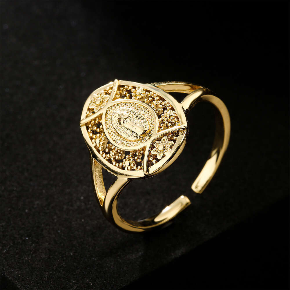New Product Copper Gold-Plated Religious Jewelry Designer Virgin Mary Open Ring