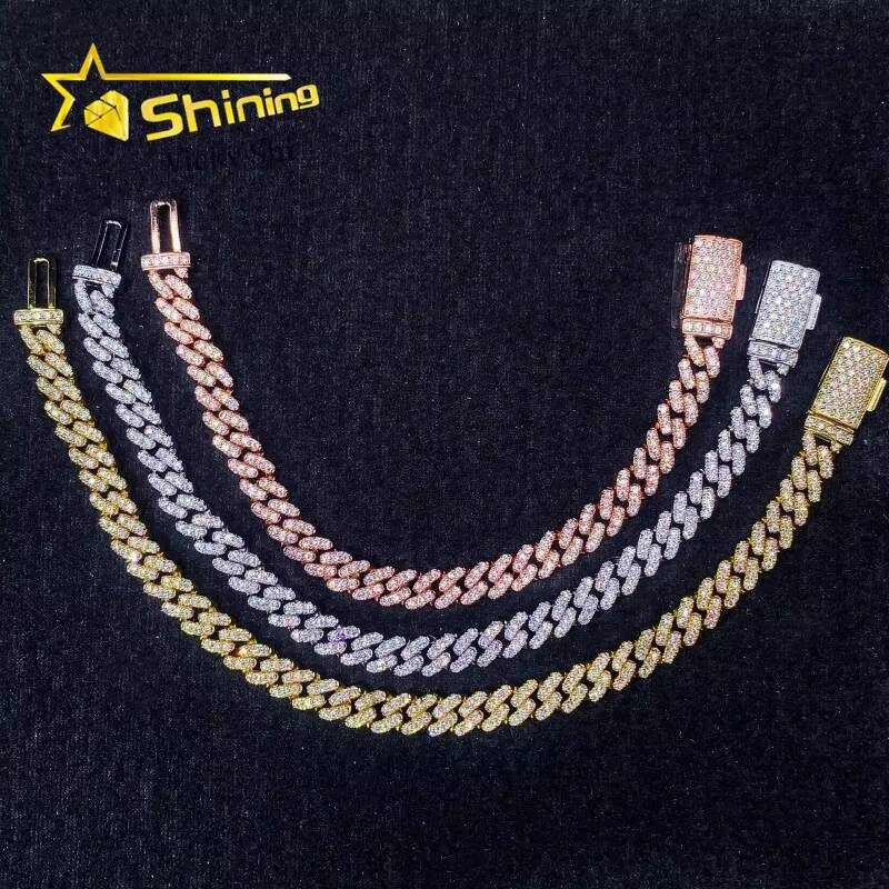 Fine Jewelry 925 Sterling Silver Cuban Link Chain 6MM High Quality Pass Diamond Tester Moissanite Cuban Bracelet