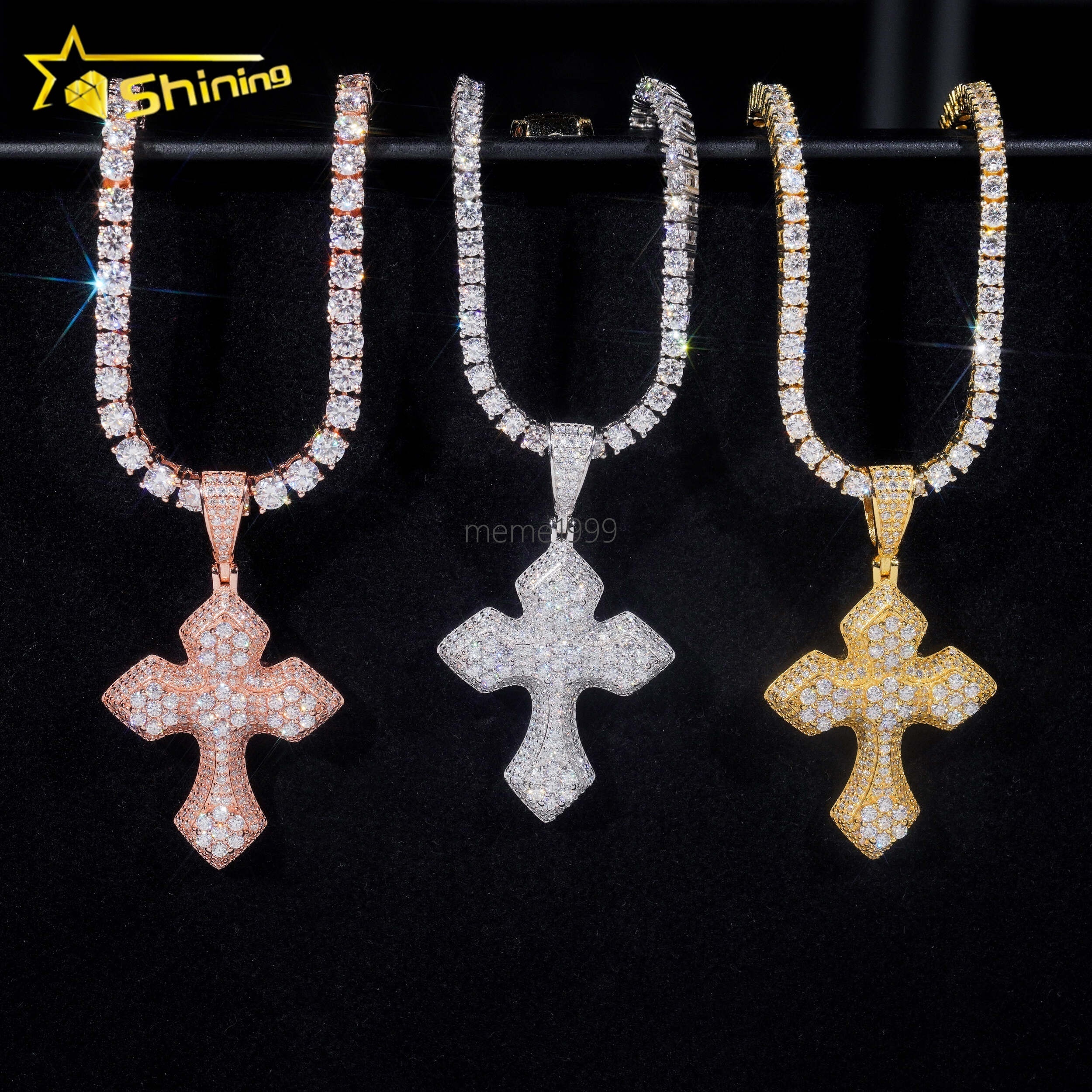 GRA Pass Diamond Tester Hip Hop Jewelry 925 Silver Gold Plated Iced Out VVS Custom Moissanite Pendant Cross Pendant