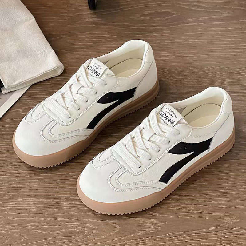 2025 New Summer Autumn Genuine Leather White Sneakers for Women Korean Style Versatile Sports Campus Casual Board German Training Shoes