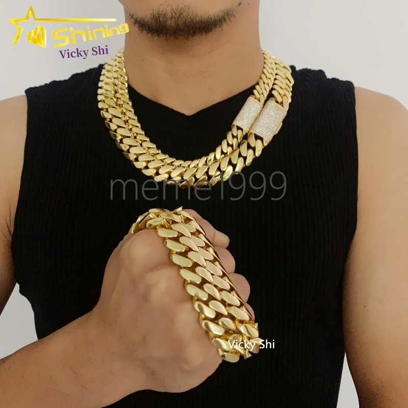 Hip Hop Jewelry Men Fashion Necklace 18K Gold Plated 12MM 14MM 16MM 18MM Width Brass moissanite Miami Cuban Link Chain