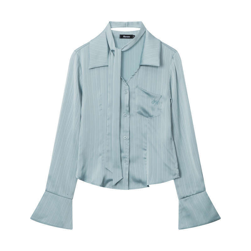 Heyhenry Pattern Embroidered Ribbon Design Slim Fit Elegant Sexy Versatile Short Long Sleeve Shirt For Women B5