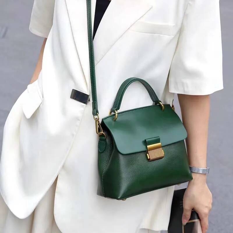 Vintage cow Leather women handbags quality Messenger satchels fashion Commuter shoulder crossbody bag lady solid color high-quality