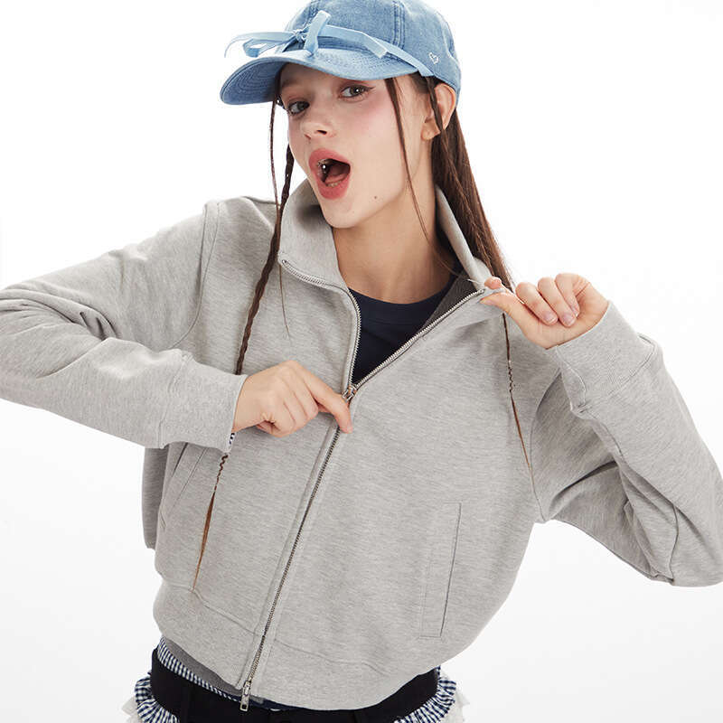 Heyhenry American Style Spicy Girl Stand Collar Sweatshirt For Women Autumn Winter Ins Slim Fit Regular Shoulder Short Jacket B5