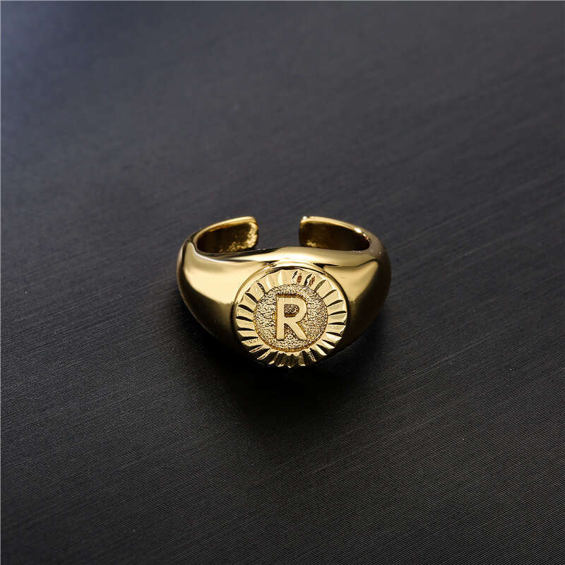 Fashion Letter Copper Gold-Plated Open Designer Design Adjustable Ring