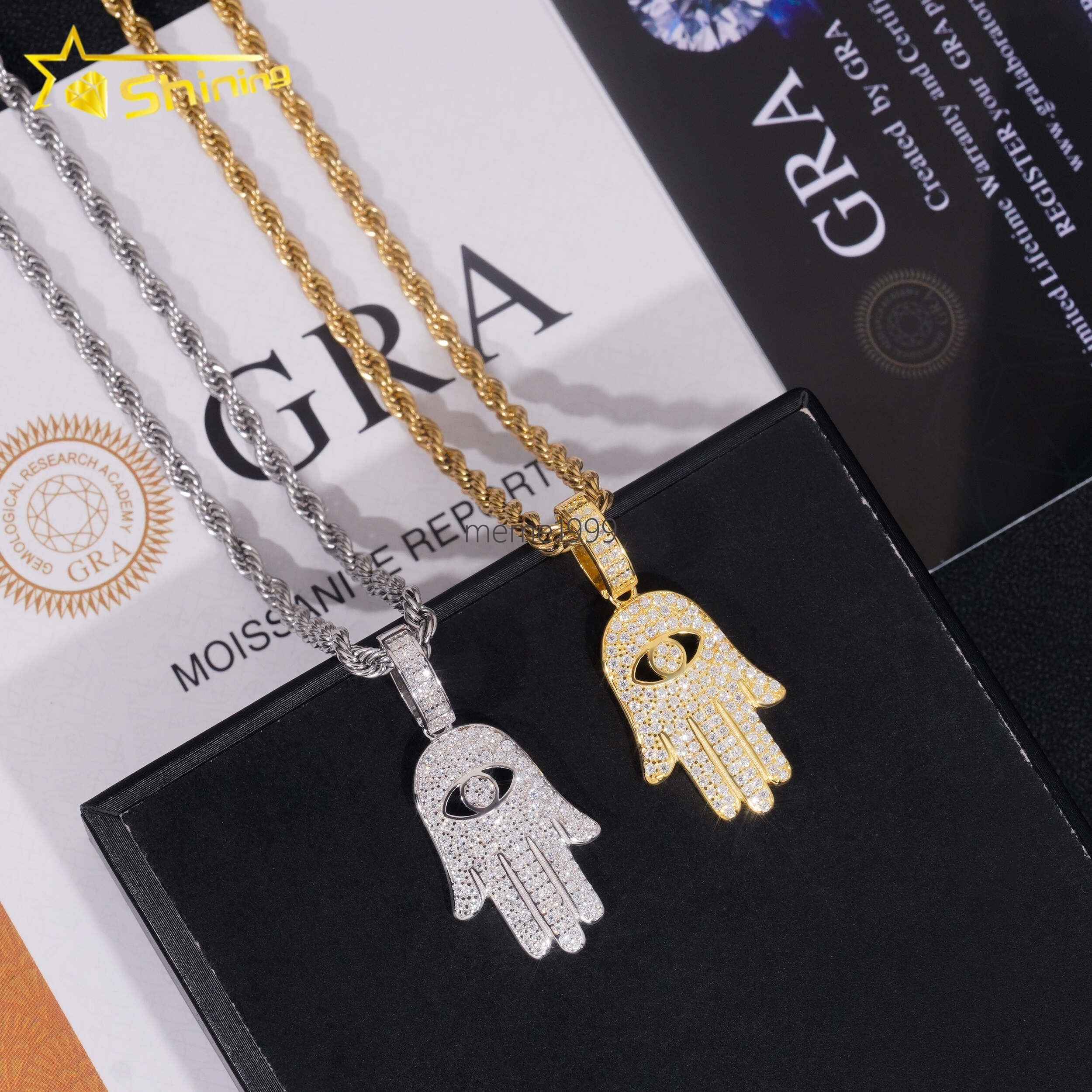 High Quality Hip Hop Hamsa Hand 925 Sterling Silver Certified VVS Moissanite Diamond Pendant