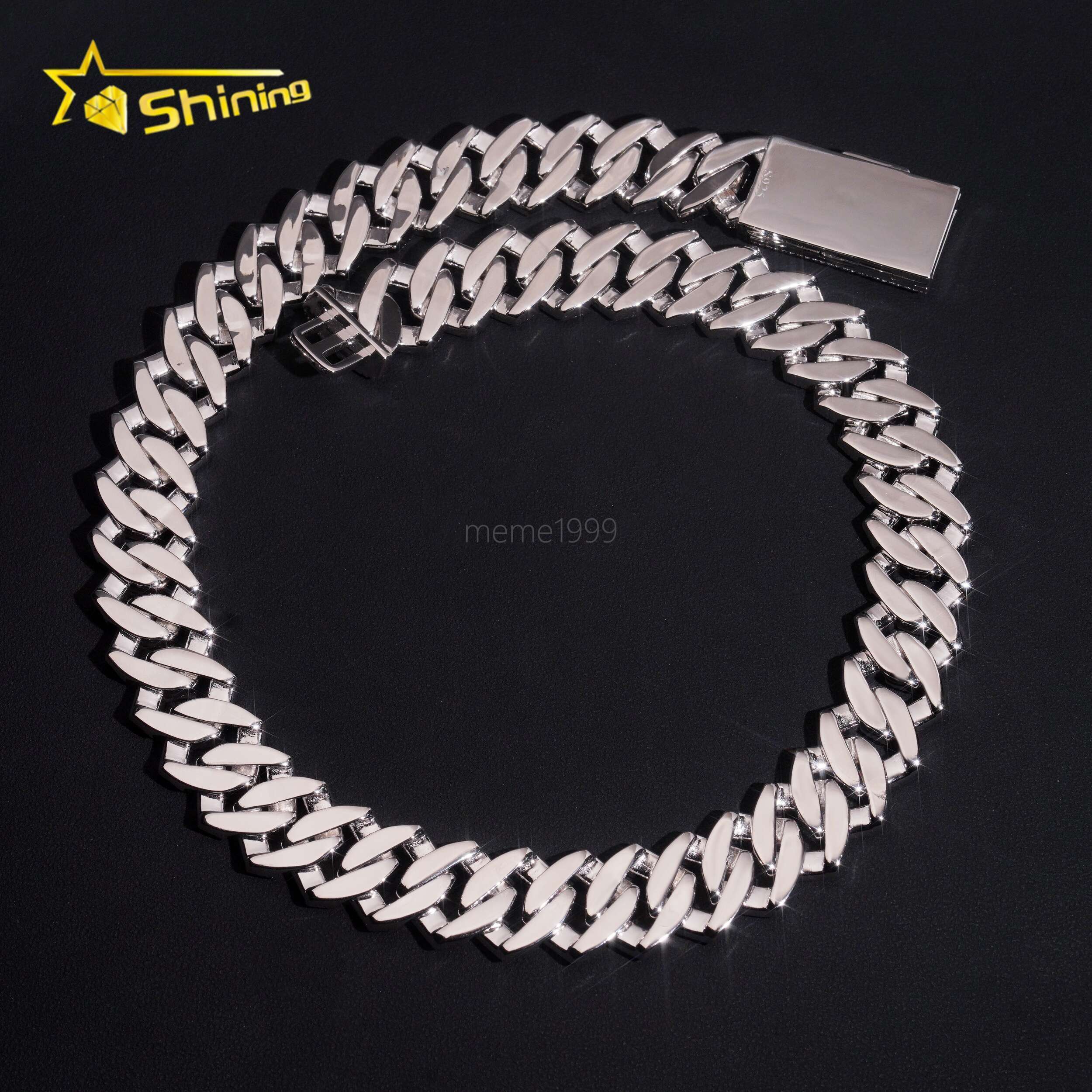 20mm Big Heavy Cuban Chian Vvs Moissnaite Iced Out Jewelry Sterling Silver 925 White Gold Plated Mens Hip Hop Necklace