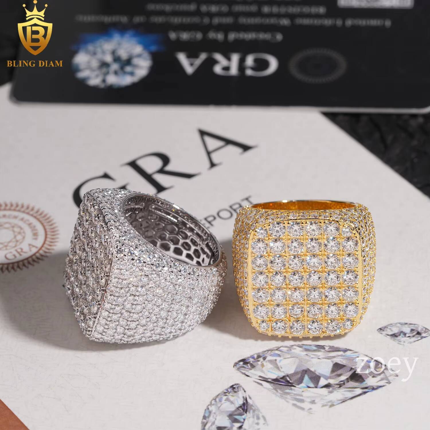 Wholesale Hip Hop Jewelry 925 Sterling Silver Ice Out Vvs Moissanite Fully Diamond Men Rings Square and Hamsa
