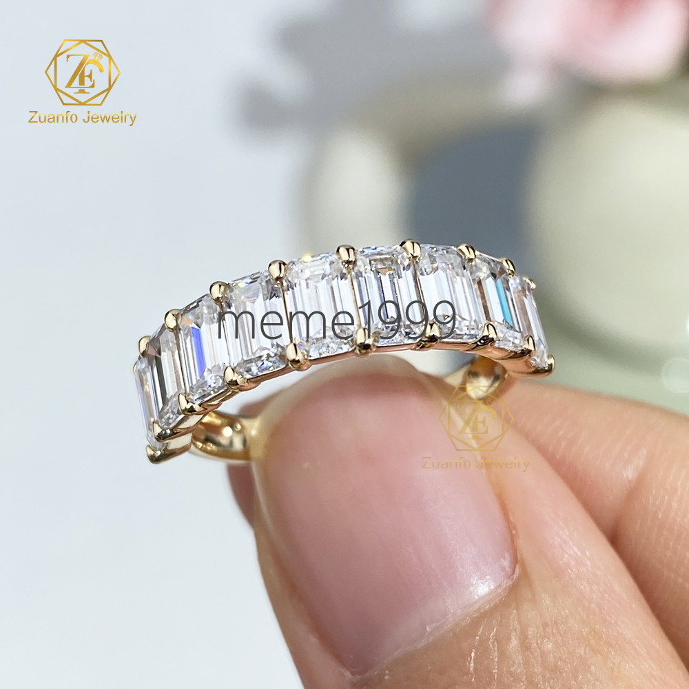 Luxury 14K/18K Gold Emerald Cut Moissanite Diamond Ring Engagement and Eternity Wedding Band Design for Women