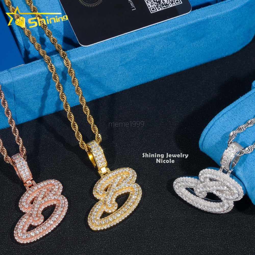 Custom Jewelry High Quality VVS Diamond 925 Silver Iced Out Name Initial B Moissanite Letter Pendant
