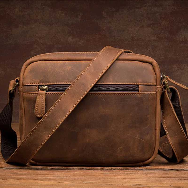 JLFGPJ Handmade Crazy Horse Leather Crossbody Small Backpack Mens Head Layer Cowhide Vintage Leisure Shoulder Messenger Bag Y250819
