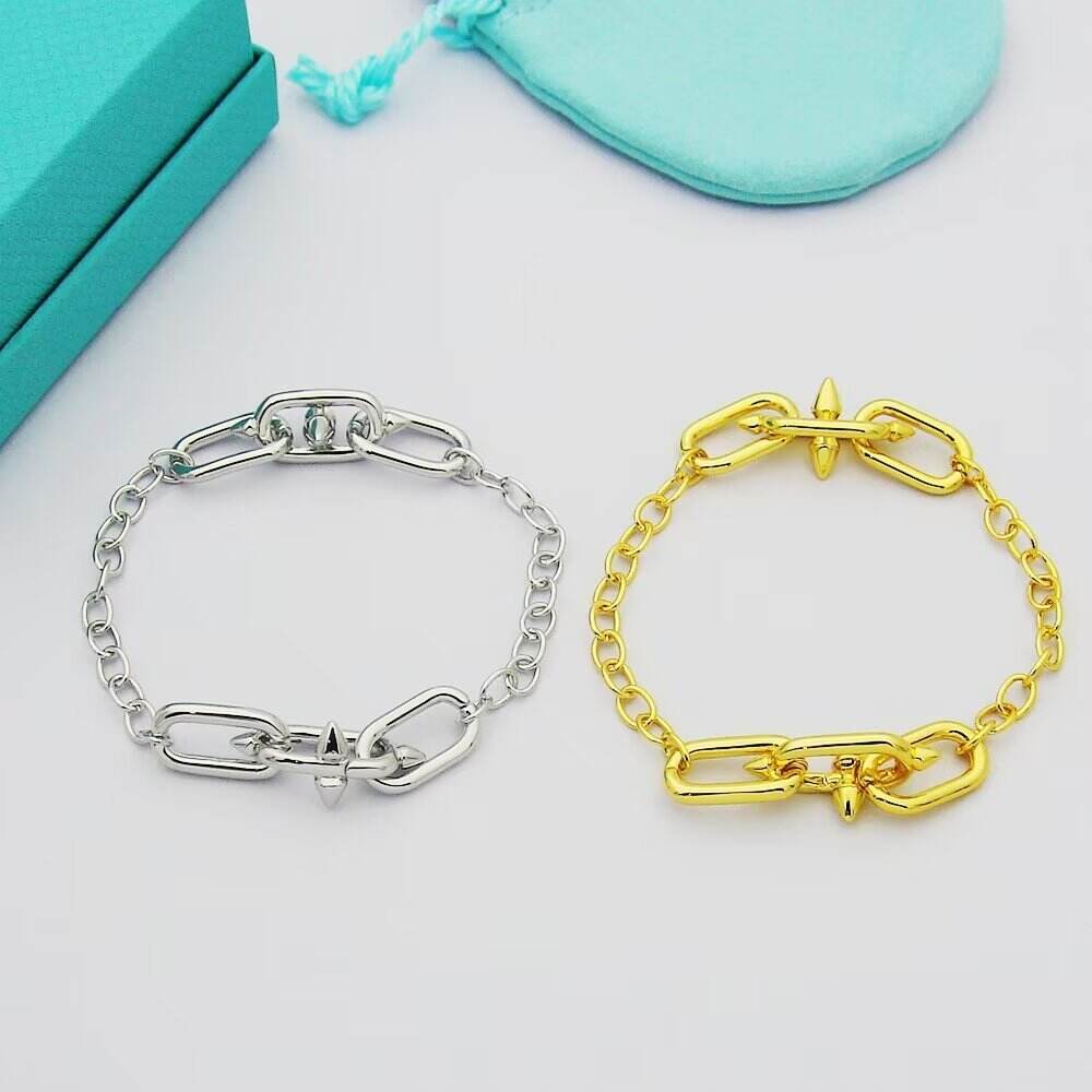 Couple's Classic Bullet Head Willow Nail Chain Bracelet Luxury 18k Gold Three Ring Bracelet Brand T Bracelet for Women