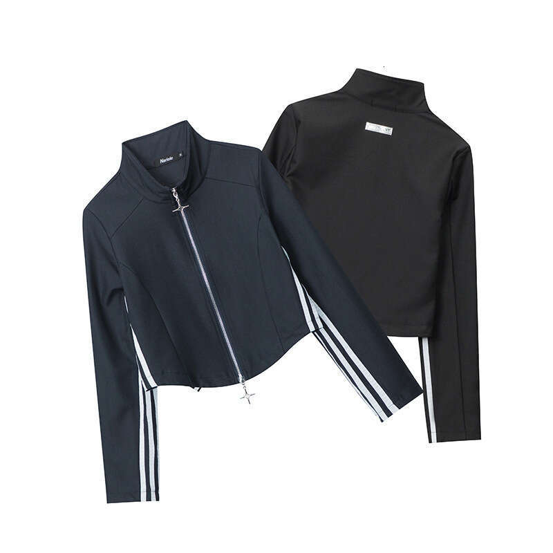 Heyhenry Stretch Chiffon Fabric American Style Trendy Brand Double Zipper Design Short Slim Stand Collar Jacket For Women B5