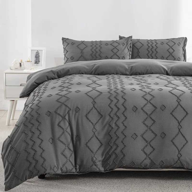 Striped Tufted Duvet Cover Twin Size Boho Gray Duvet Covers Set Full for All Seasons 2/3 Pieces Geometric Chic Modern Home Decor Y250819