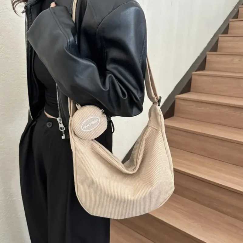 Combination bag corduroy womens shoulder bag adjustable shoulder strap large capacity suitable for commuting and shopping Y250819