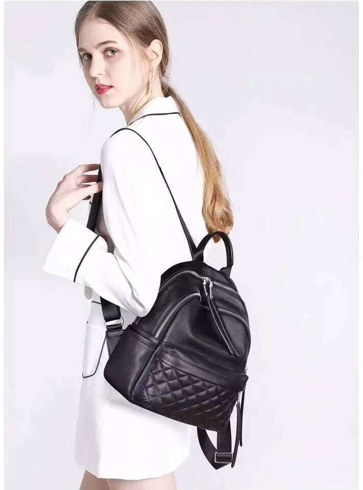 Designer Bags 100% Genuine Leather Fashion Small Women Backpack Elegant Black Daily Holiday Knapsack Casual Travel Bags Girl's Schoolbag Luxury B