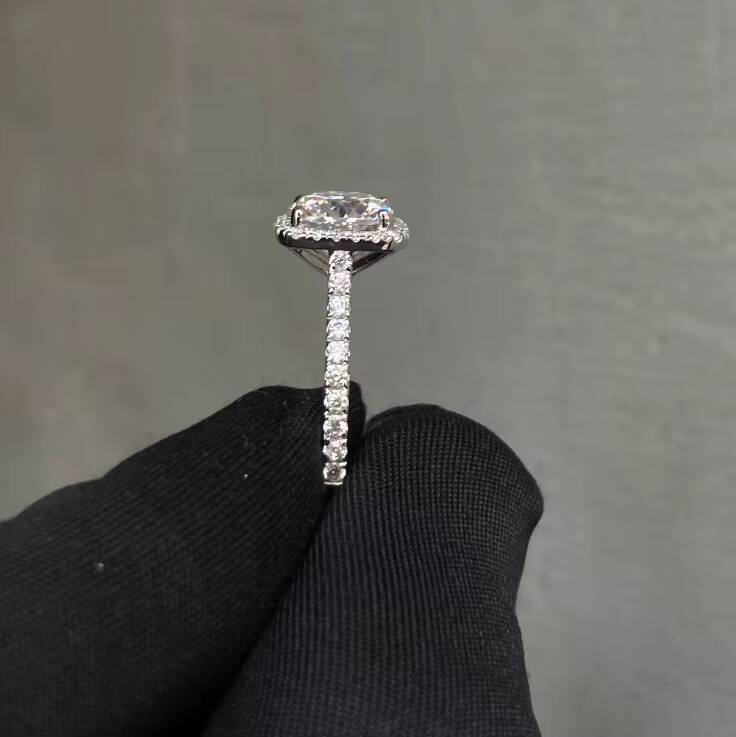 Classic 14k Gold Engagement Diamond Moissanite Ring 4 Claw 2ct Cushion Cut Women Halo Set Moissanite Ring