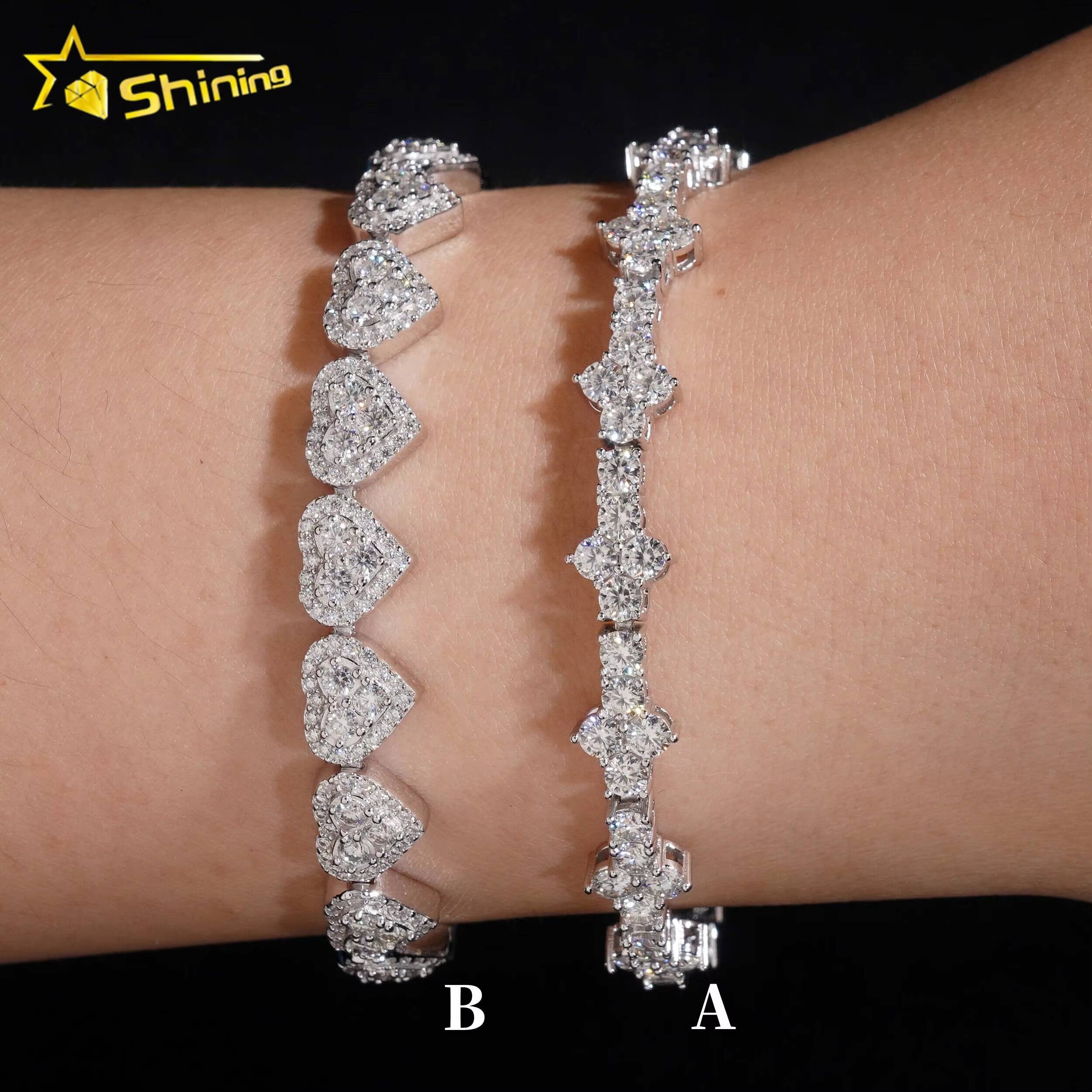 New Trendy GRA Certificate 925 Sterling Silver Man Luxury Hip Hop Jewelry VVS Moissanite Diamond Heart Cross Tennis Bracelet Set