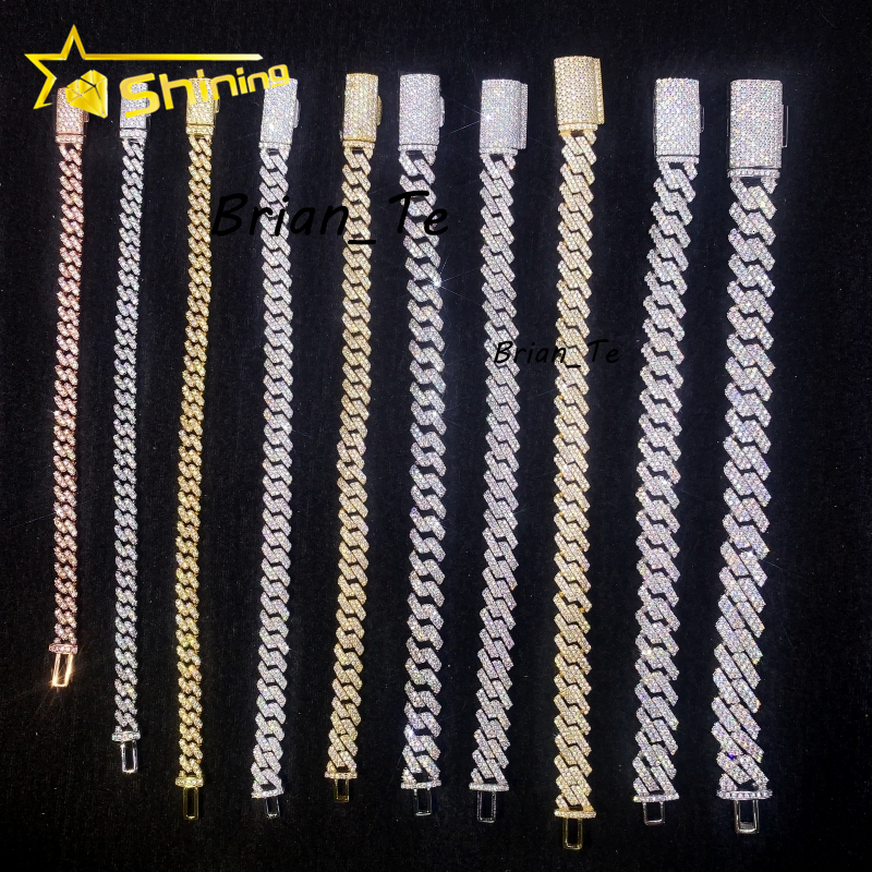 Worldwide Shipping Moissanite Hip Hop Jewelry 6MM 8MM 10MM 12MM 925 Sterling Silver VVS Moissanite Cuban Link Chain Bracelets