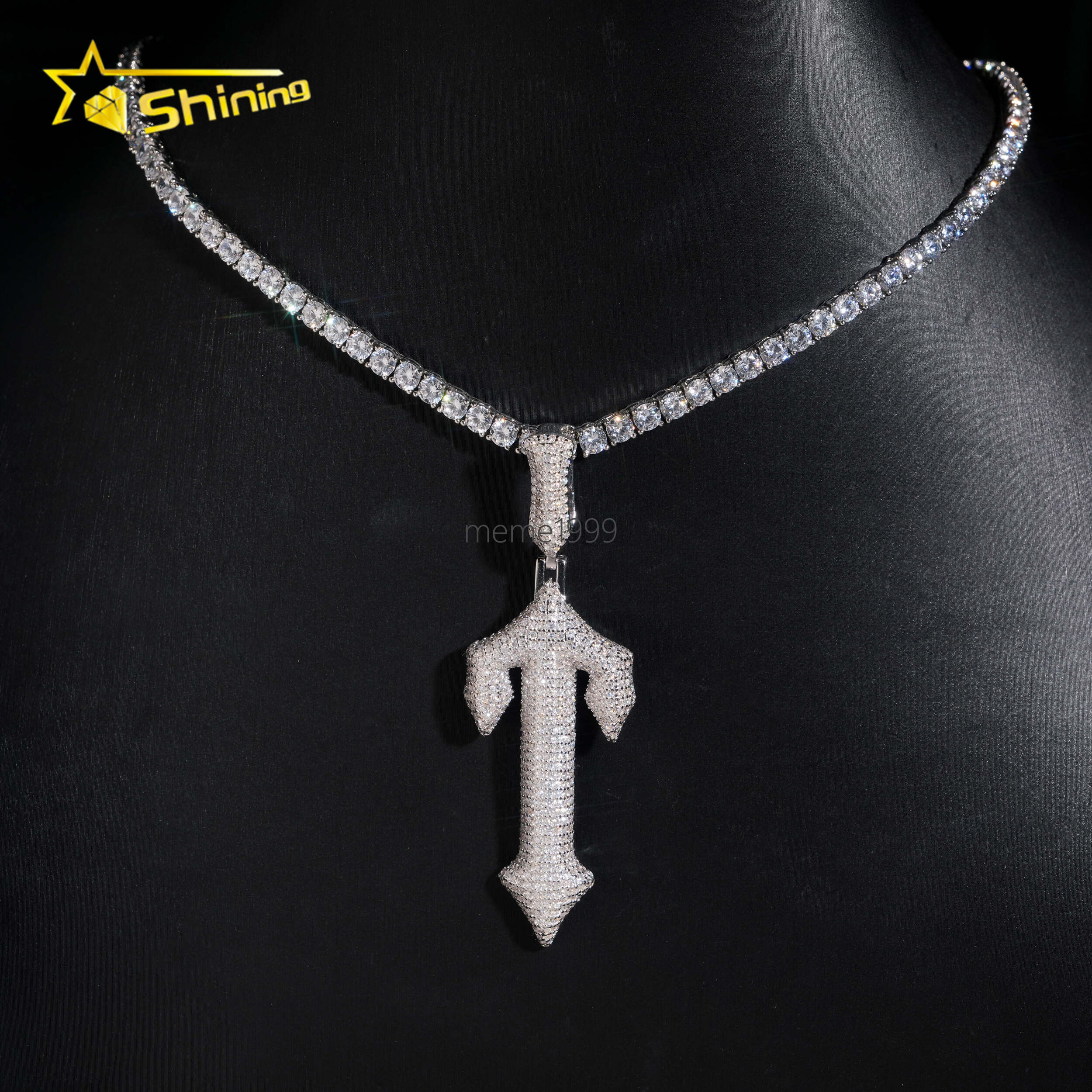 New Design Stocks 925 Sterling Silver Gold Plating Hip Hop Jewelry VVS Diamond Necklace Iced Out Moissanite Cross Pendant