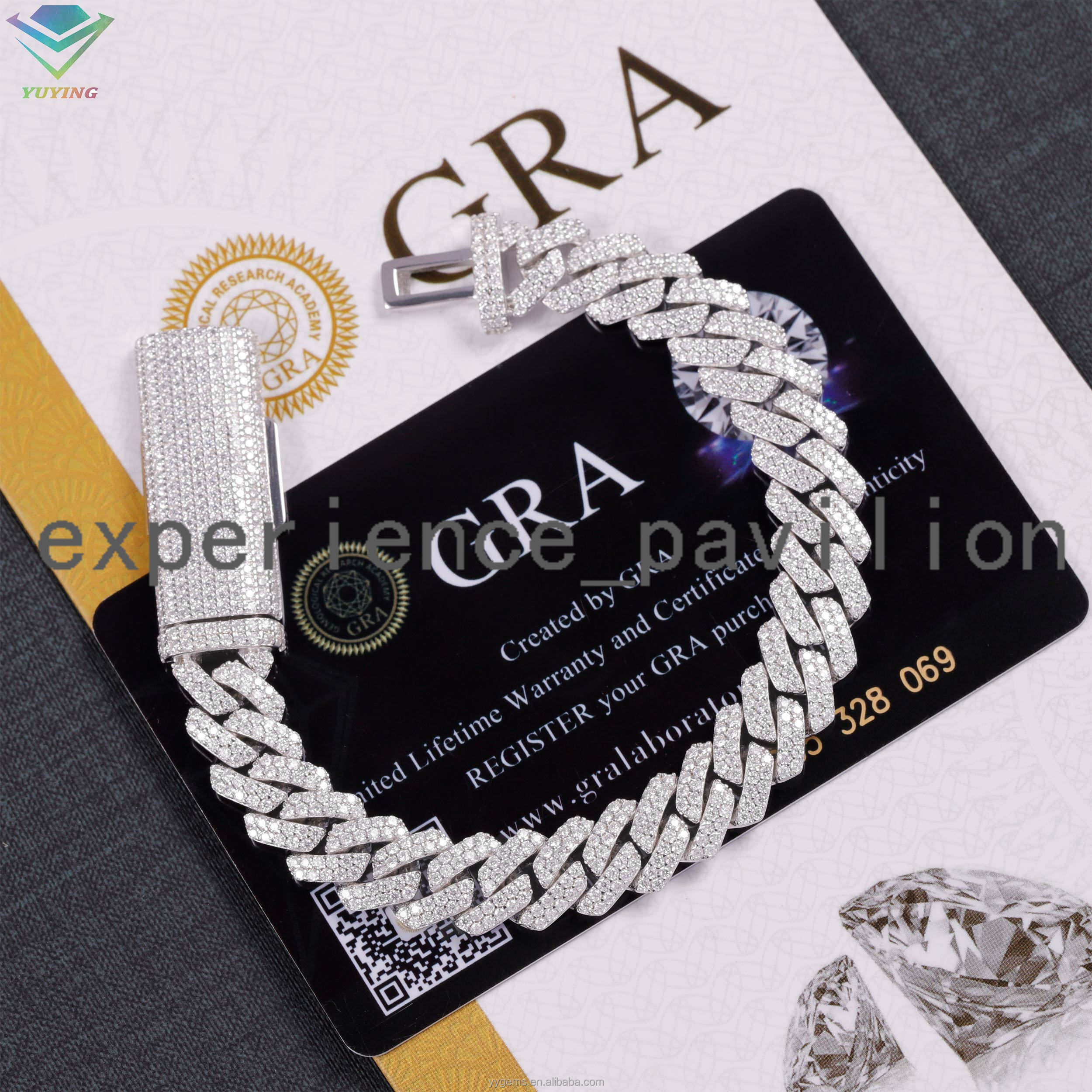 Hot Sale Moissanite Bracelet 2rows 8mm-20mm Wide Hip Hop Bracelet S925 Silver VVS Moissanite Diamond Cuban Bracelet for Men