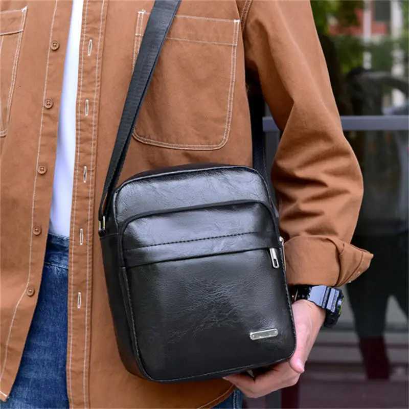 Portable Men Leisure Commuter Shoulder Crossbody Bag Fashion Male PU Handbag Vertical Large Capacity Leather Phone Bag For Men Y250819