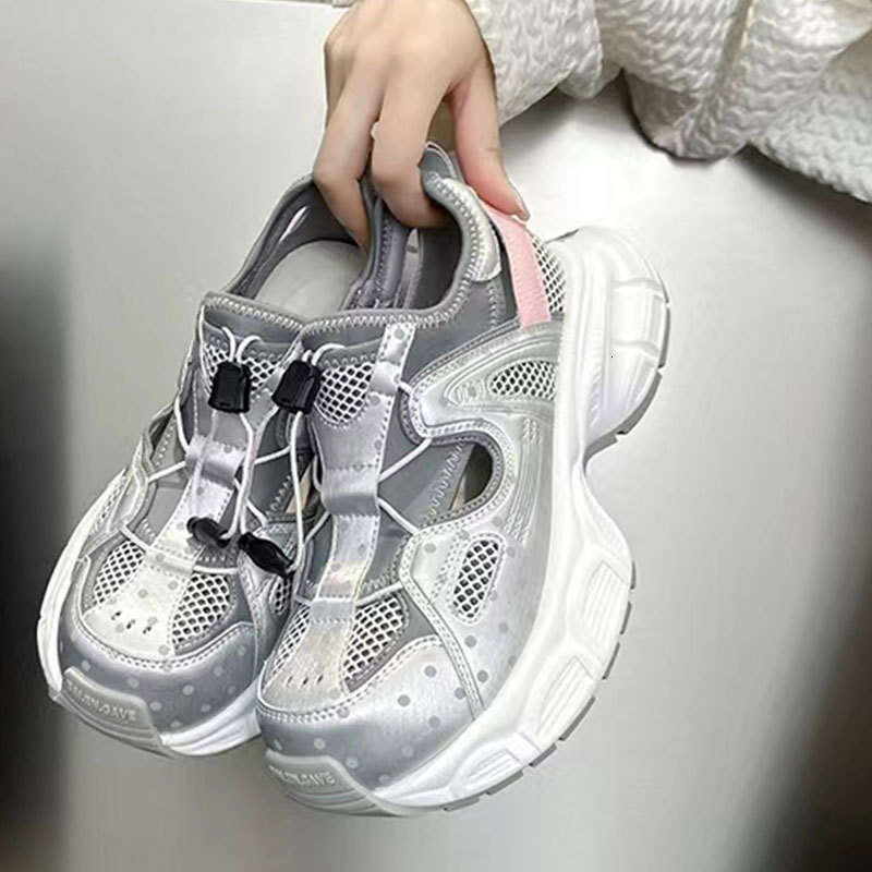 2025 Summer New Thick-Soled Breathable Hollow Dad for Women Lightweight Slip-On Sneakers Versatile Mesh Casual Shoes