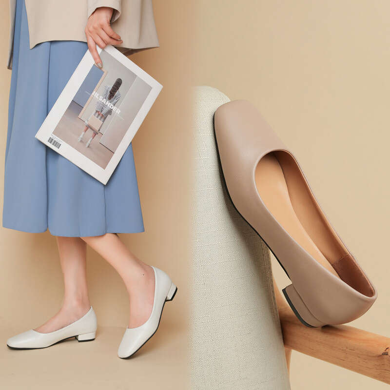 Classic Spring Autumn Korean Style Square Toe Shallow Mouth Flat Women's Slip-On Work Shoes