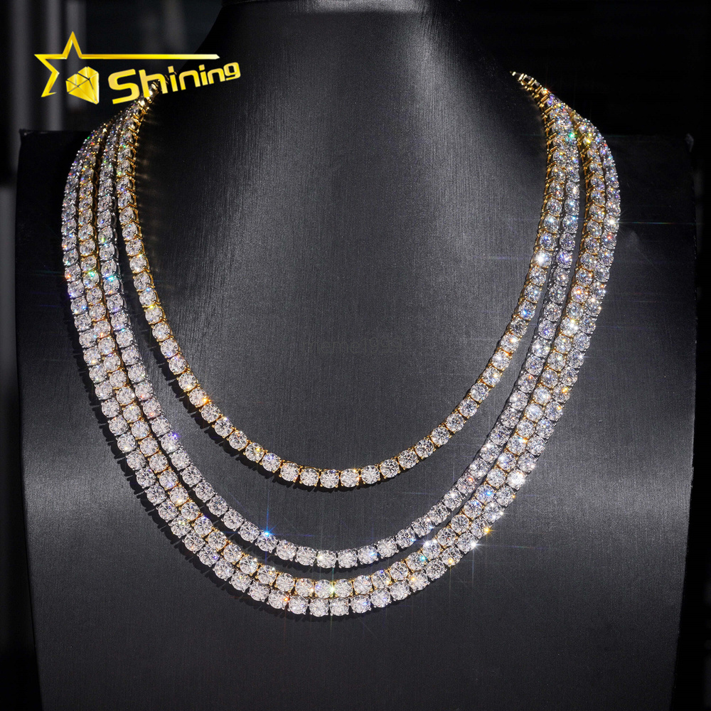 USA Warehouse Fast Shipping 925 Silver 5mm Moissanite Tennis Necklace GRA Certificated Iced Out Moissanite Tennis Chain Men
