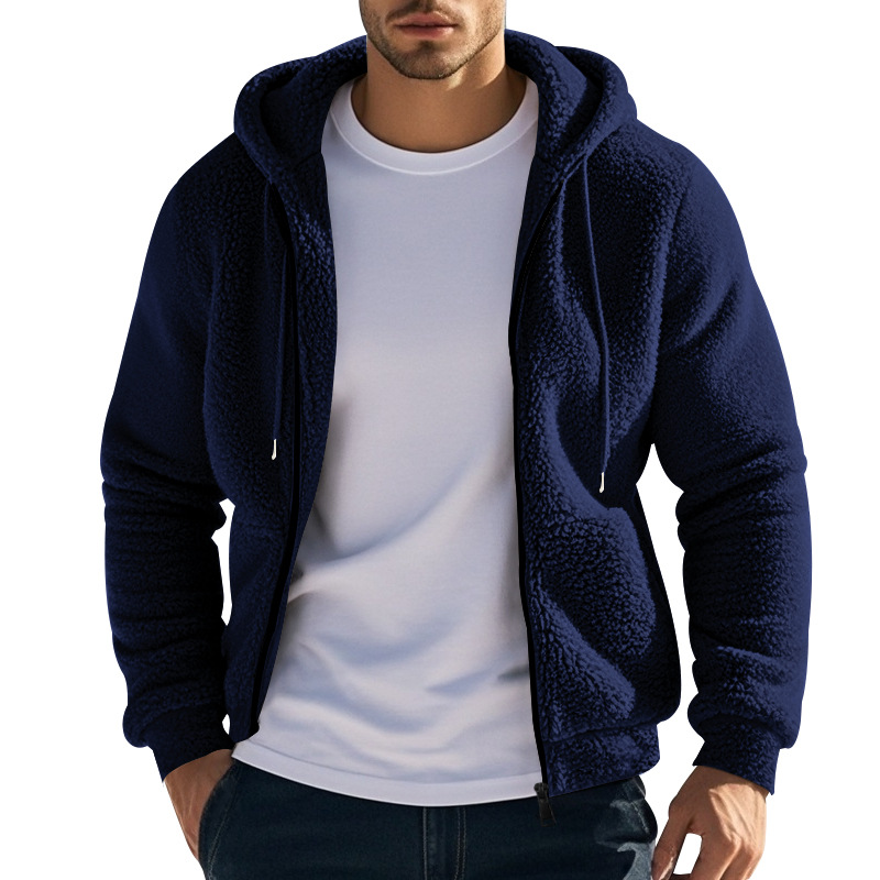 Autumn and Winter New Fashion Solid Color Thick Warm Hooded Jacket Men's Casual Loose Comfortable Sports Large Size Coat R250820