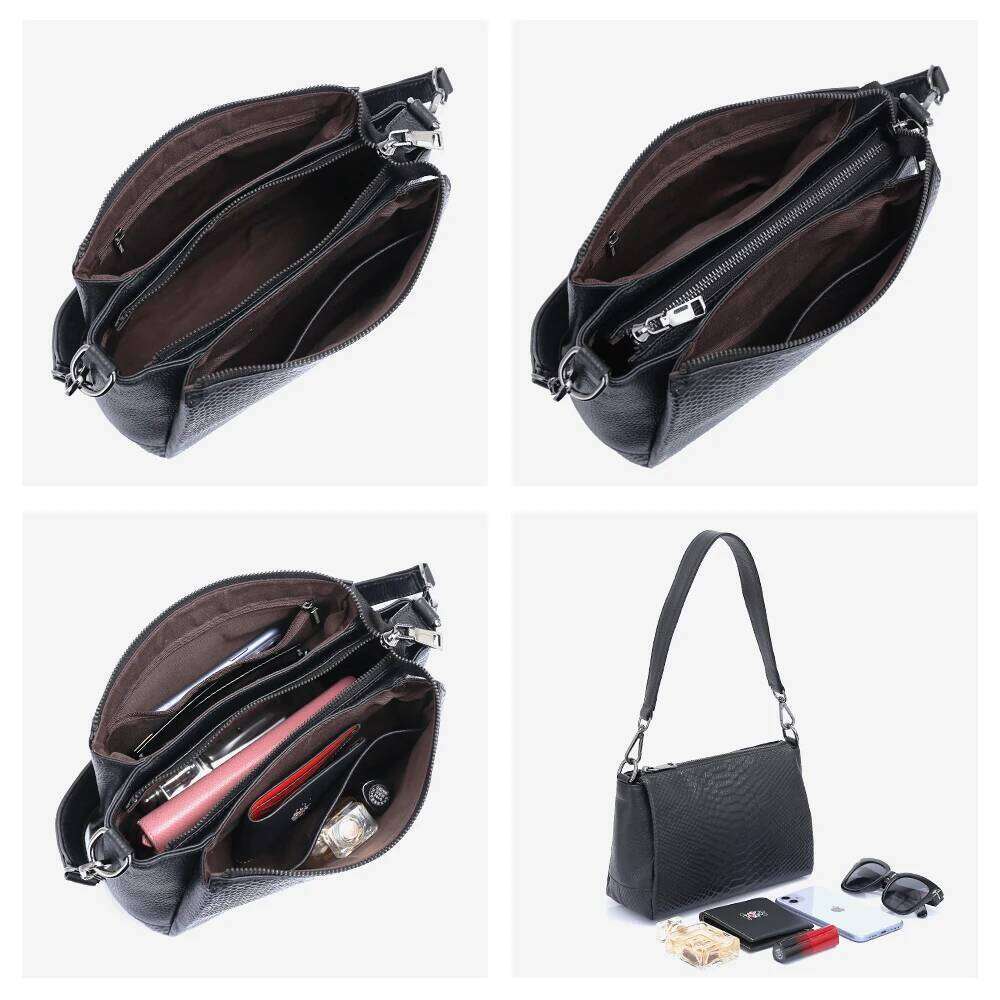 Zency Genuine Leather Women's Shoulder Casual Simple Crossbody Handbag Alligator Small Vintage Top-handle Bags Shell Bag