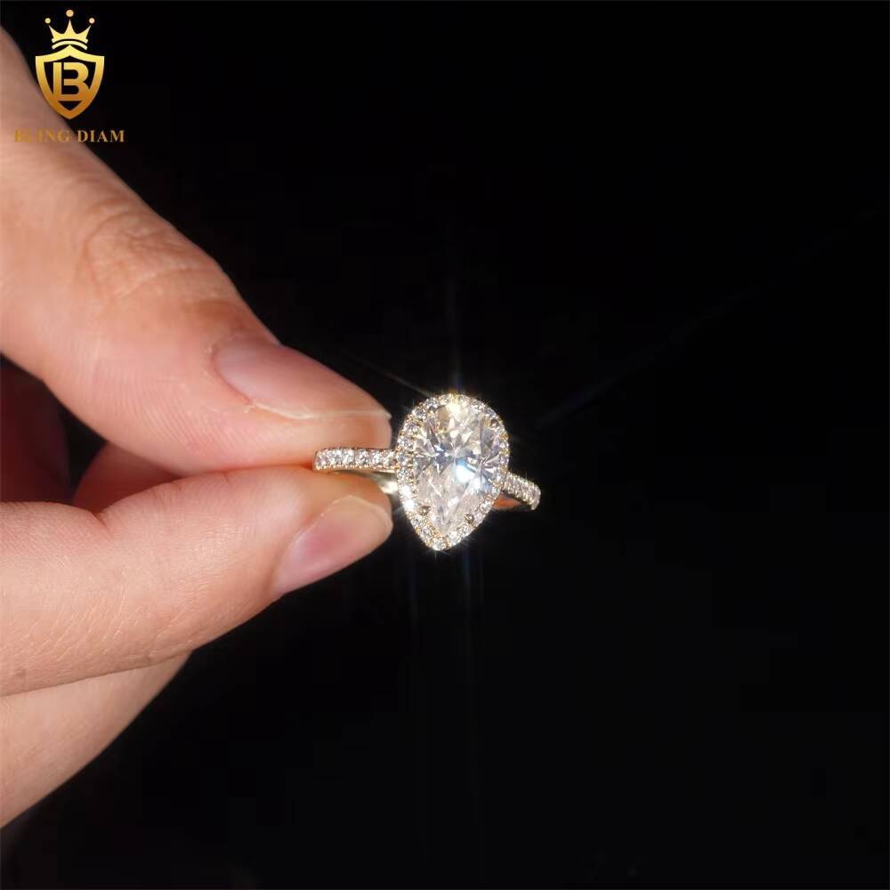 GRA Certificated Luxury VVS Moissanite Diamond 14K Yellow Gold Engagement Wedding Ring