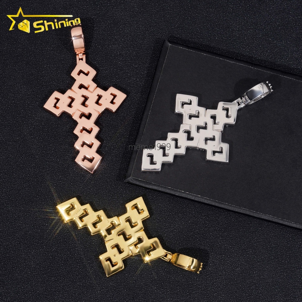GRA Hip Hop Jewelry 925 Sterling Silver Gold Plated Iced Out VVS Baguette Custom Moissanite Pendant Cross