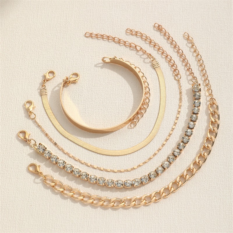 Elegant Gold & Diamonds 5-Piece Combined Bracelets - Chic Minimalist Jewelry Collection