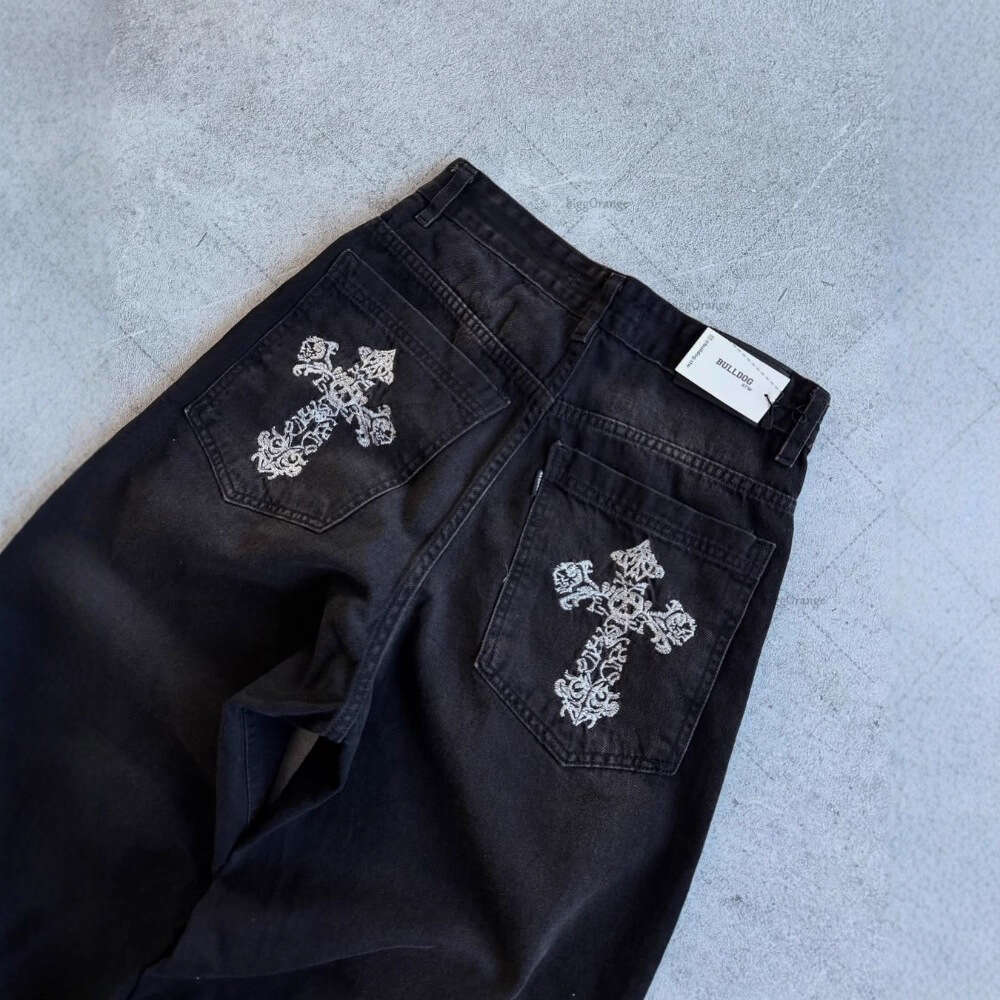 Street Hip Hop fashion Cross Skull Jeans Harajuku Punk Goth y2k Trousers