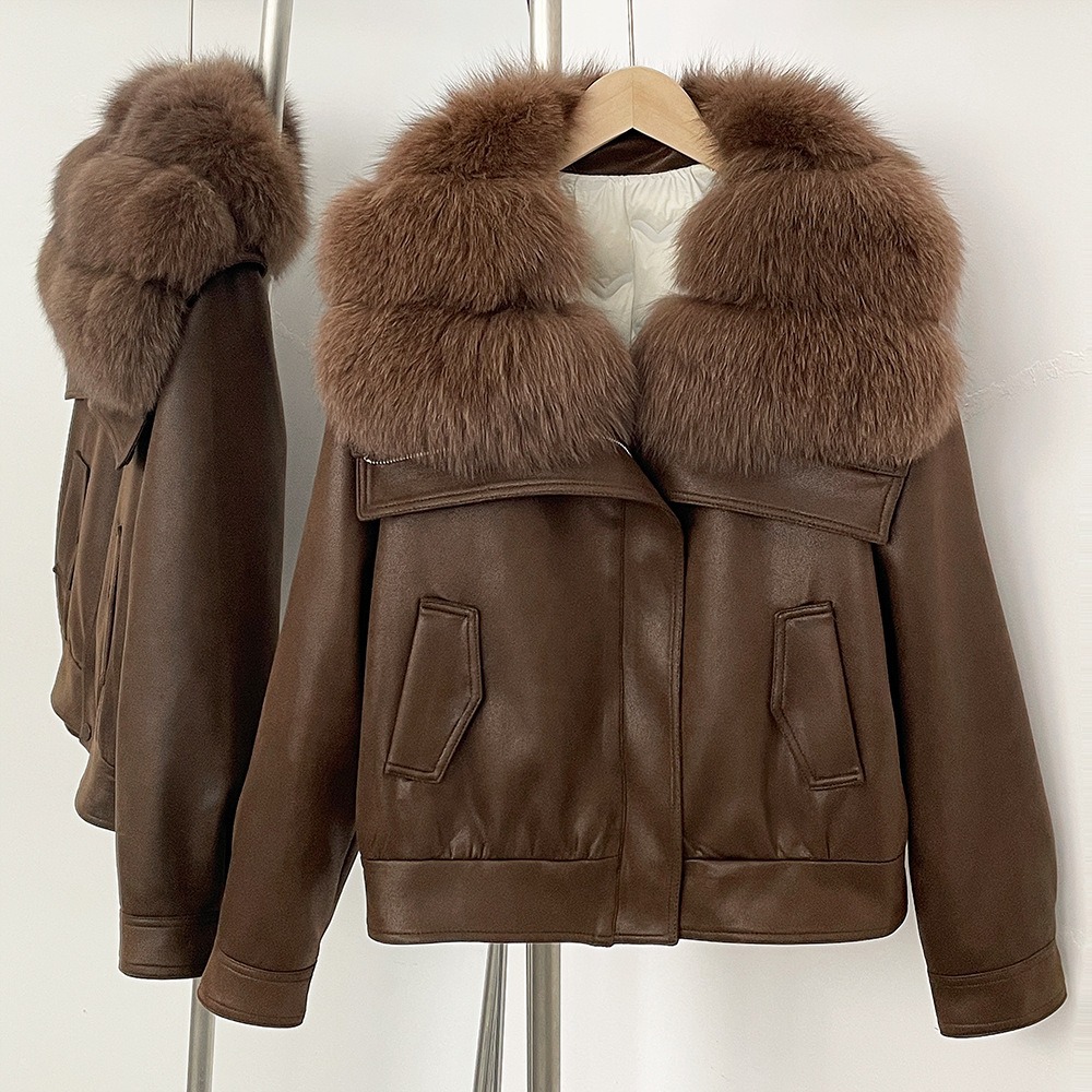 Down Jacket Real Fox Fur Collar Winter Clothing Women Short White Duck Down Coat Lady Warm Suede Fur Puffer Jacket Female