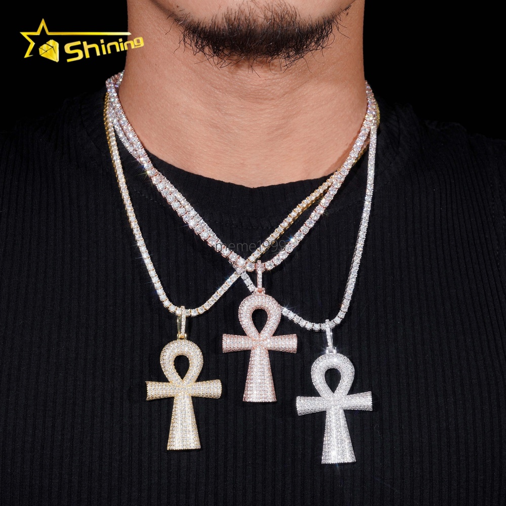 Hip Hop Jewelry 925 Sterling Silver Men Pendant Diamond Moissanite Iced Out Cross Pendant