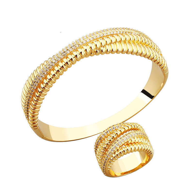 Fashion Inlaid Zircon Copper Gold-Plated Rolling Ball Cross Style Elegant Bracelet Ring Hot Item