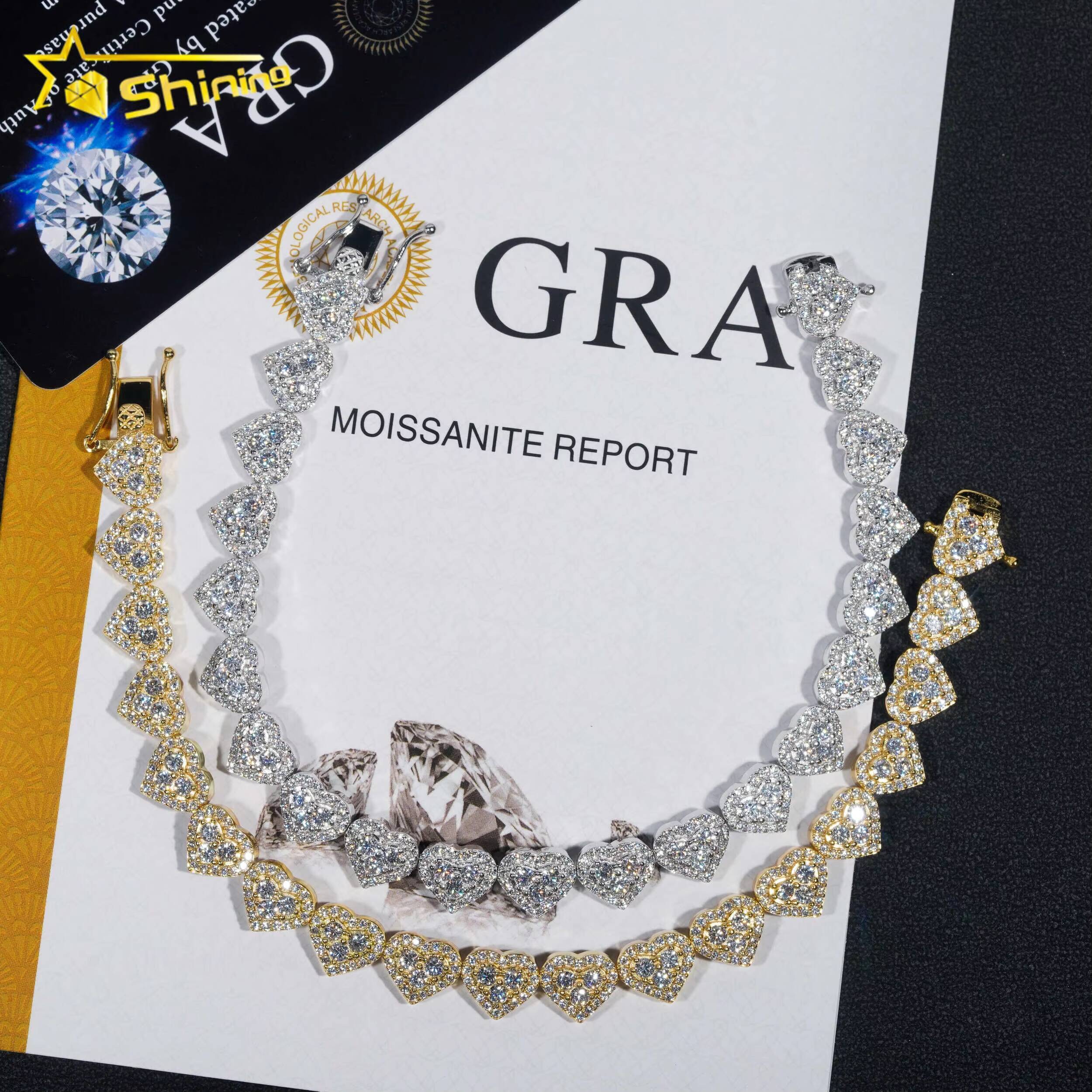 Ready to Ship High Quality Fashion Iced 925 Silver 8mm Heart Shape VVS Moissanite Diamond Cuban Bracelet