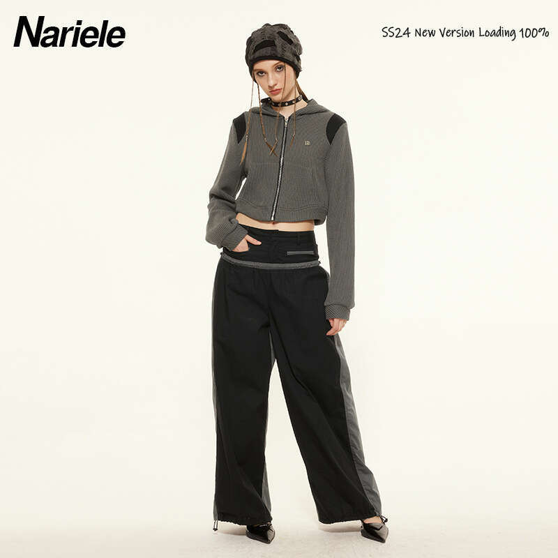 Heyhenry Early Spring Lazy Style Platinum N-Logo Metal Label Hot Girl Short Cardigan Hooded Sweatshirt New Arrival B5